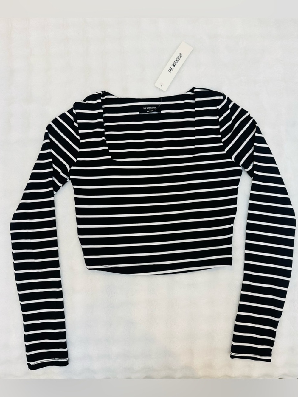 Workshop Republic Clothing Black & White Striped Long-Sleeve Crop Top